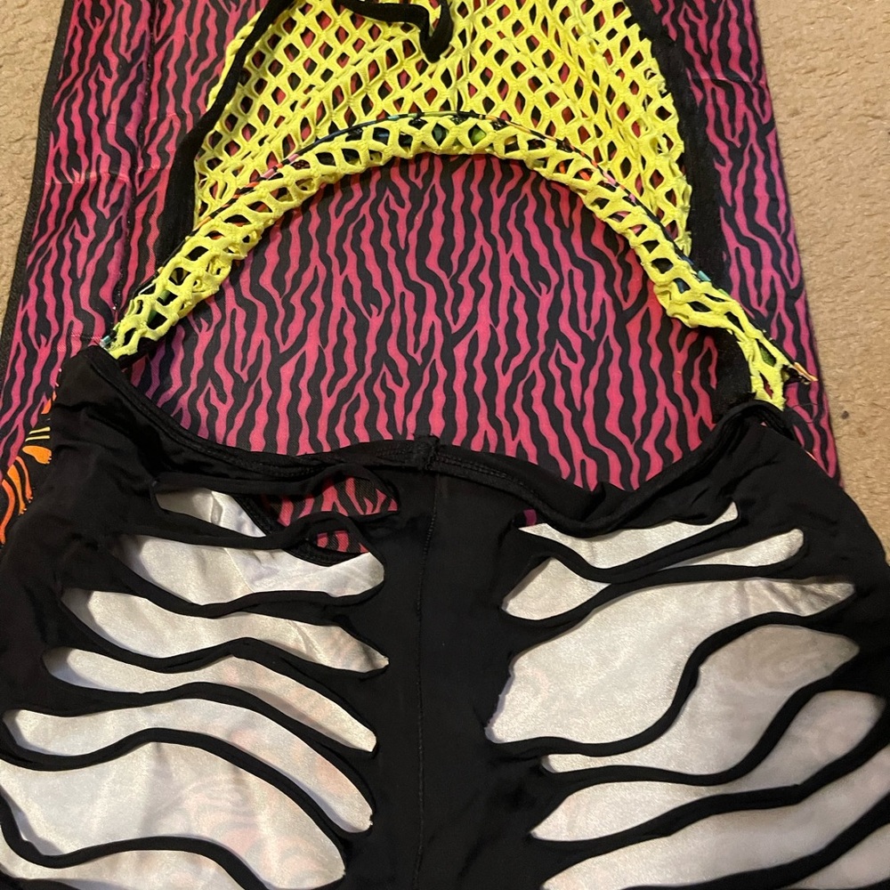 Neon Yellow and Black Mesh one piece romper dance wear